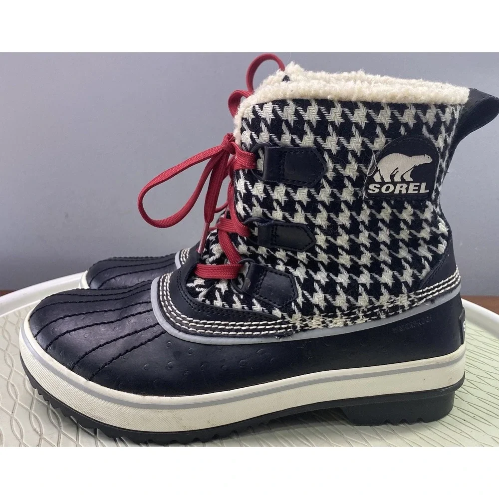 Sorel Tivoli Houndstooth Womens Waterproof Black&White Duck Snow Boots‎ Winter 8